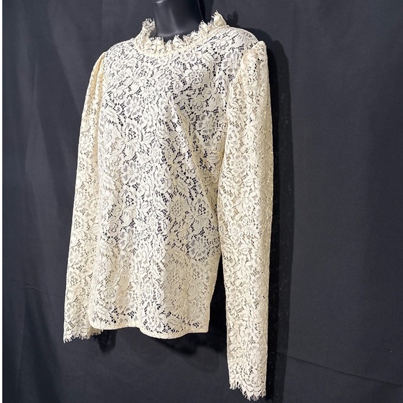 GAP Women XXL Cream Floral Lace Long Sleeve Puff Shoulder Dainty Cottagecore Fem - Picture 3 of 11